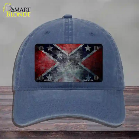 Confederate Flag Scratched Novelty License Plate Hat Unconstructed Cotton / Navy