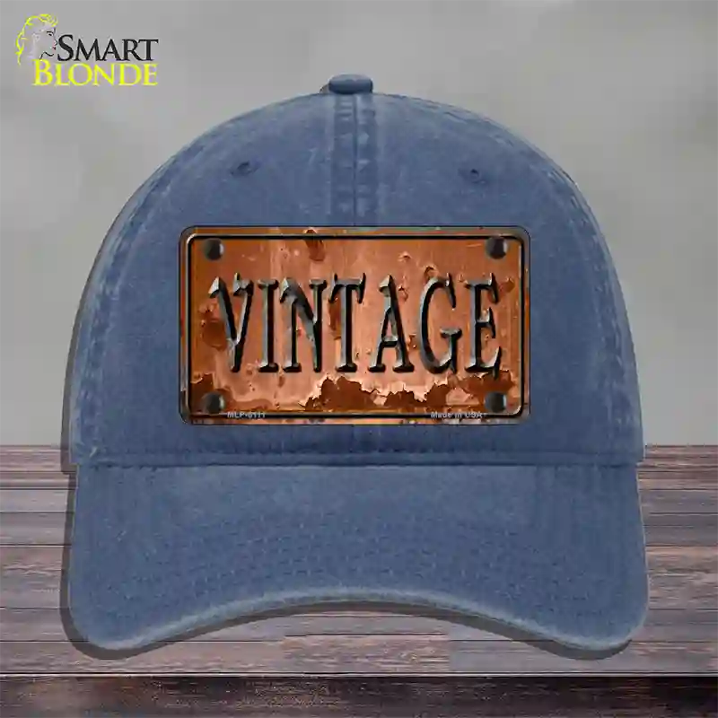 Vintage Rusty Sign Novelty License Plate Hat Unconstructed Cotton / Navy