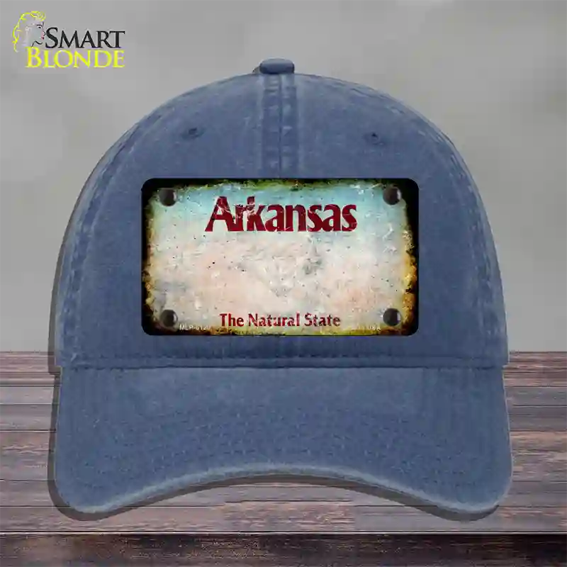 Arkansas State Novelty License Plate Hat Unconstructed Cotton / Navy / Arkansas Diamond (2218):https | Rusty | Yes