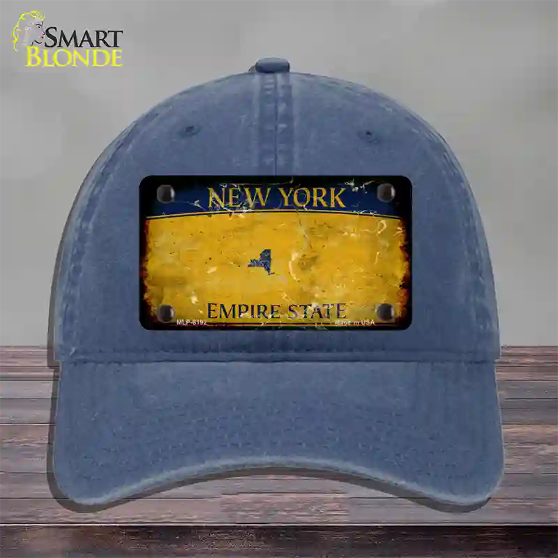 New York Yellow Rusty Blank Novelty License Plate Hat Unconstructed Cotton / Navy