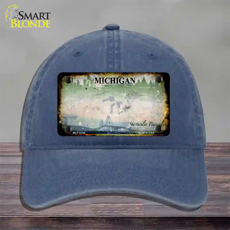 Michigan Rusty Blank Novelty License Plate Hat Unconstructed Cotton / Navy