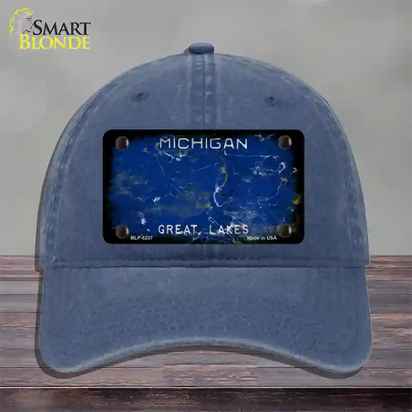 Michigan Great Lakes Rusty Blank Novelty License Plate Hat Unconstructed Cotton / Navy