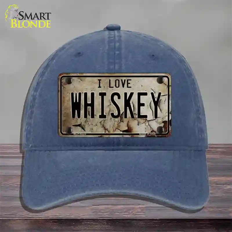 I Love Whiskey Novelty License Plate Hat Unconstructed Cotton / Navy