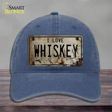 I Love Whiskey Novelty License Plate Hat Unconstructed Cotton / Navy