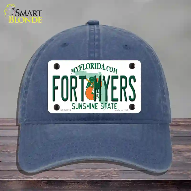 Fort Myers Florida Novelty License Plate Hat Unconstructed Cotton / Navy