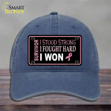 Breast Cancer Survivor Ribbon Novelty License Plate Hat Unconstructed Cotton / Navy