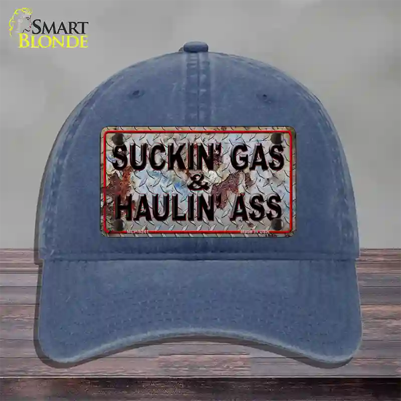 Suckin Gas Haulin Ass Vintage Novelty License Plate Hat Unconstructed Cotton / Navy