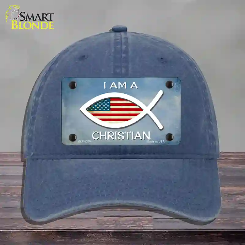 I Am A Christian Novelty License Plate Hat Unconstructed Cotton / Navy