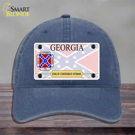 Georgia Sons Of Confederate Novelty License Plate Hat Unconstructed Cotton / Navy