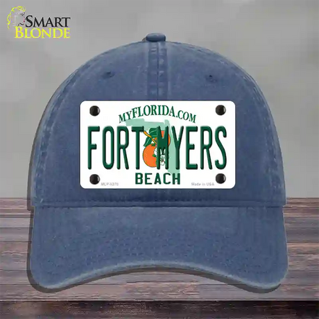 Fort Myers Beach Novelty License Plate Hat Unconstructed Cotton / Navy