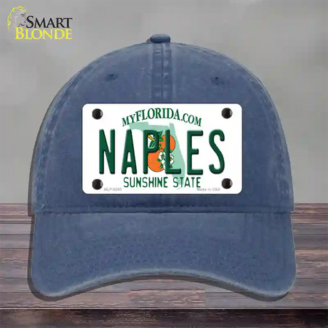 Naples Florida Novelty License Plate Hat Unconstructed Cotton / Navy