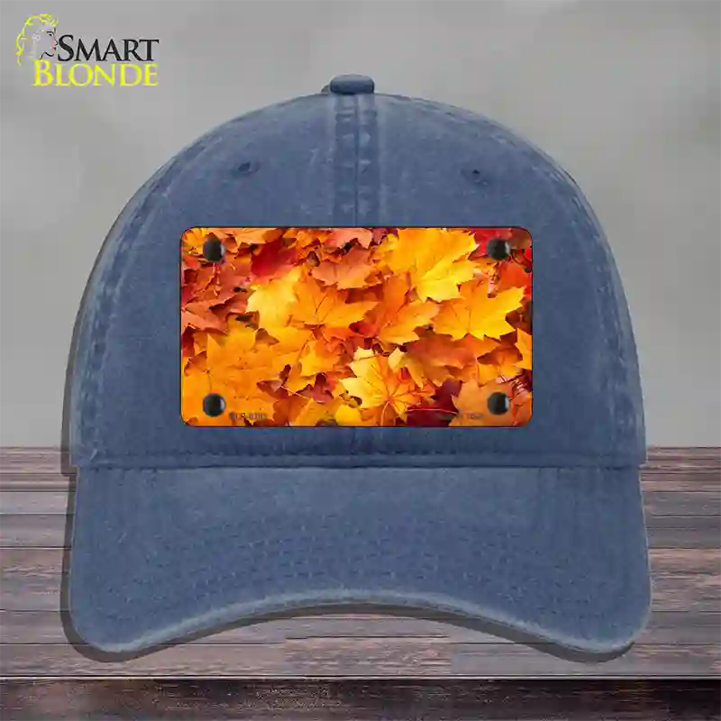 Fall Leaves Novelty License Plate Hat Unconstructed Cotton / Navy