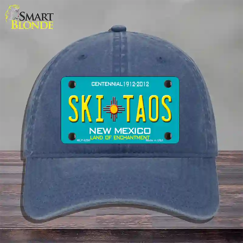 Ski Taos Teal New Mexico Novelty License Plate Hat Unconstructed Cotton / Navy