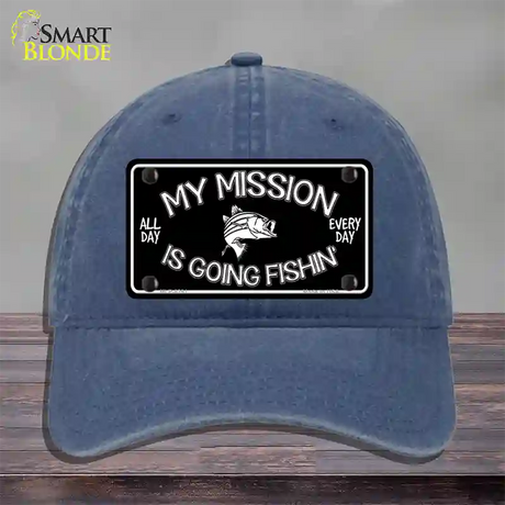 My Mission Is Fishin Novelty License Plate Hat Unconstructed Cotton / Navy