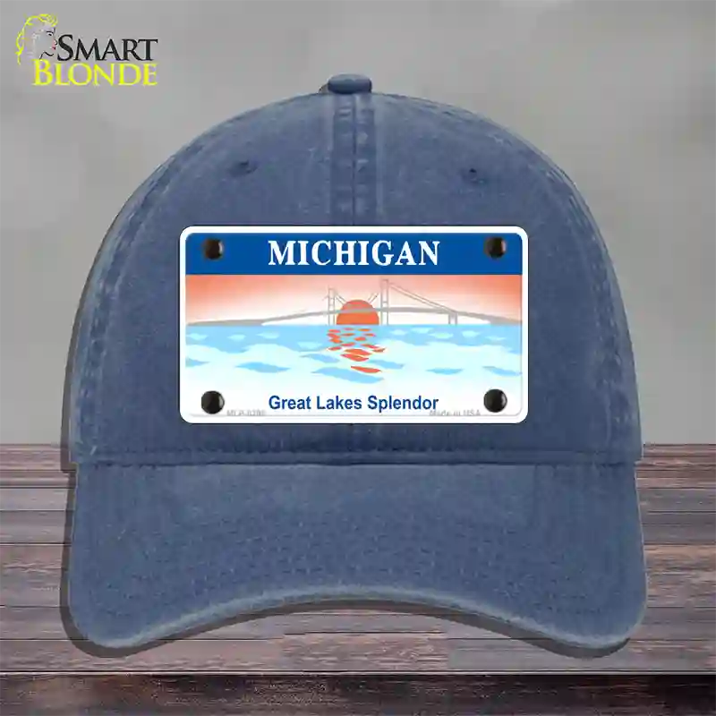 Michigan Great Lakes Blank Novelty License Plate Hat Unconstructed Cotton / Navy