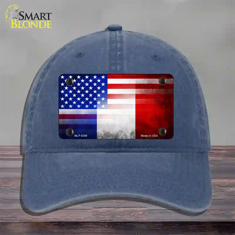 United States France Flag Fade Novelty License Plate Hat Unconstructed Cotton / Navy