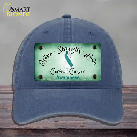 Cervical Cancer Ribbon Novelty License Plate Hat Unconstructed Cotton / Navy