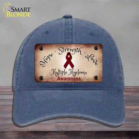 Multiple Myeloma Cancer Ribbon Novelty License Plate Hat Unconstructed Cotton / Navy