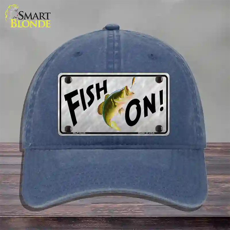 Fish On Novelty License Plate Hat Unconstructed Cotton / Navy