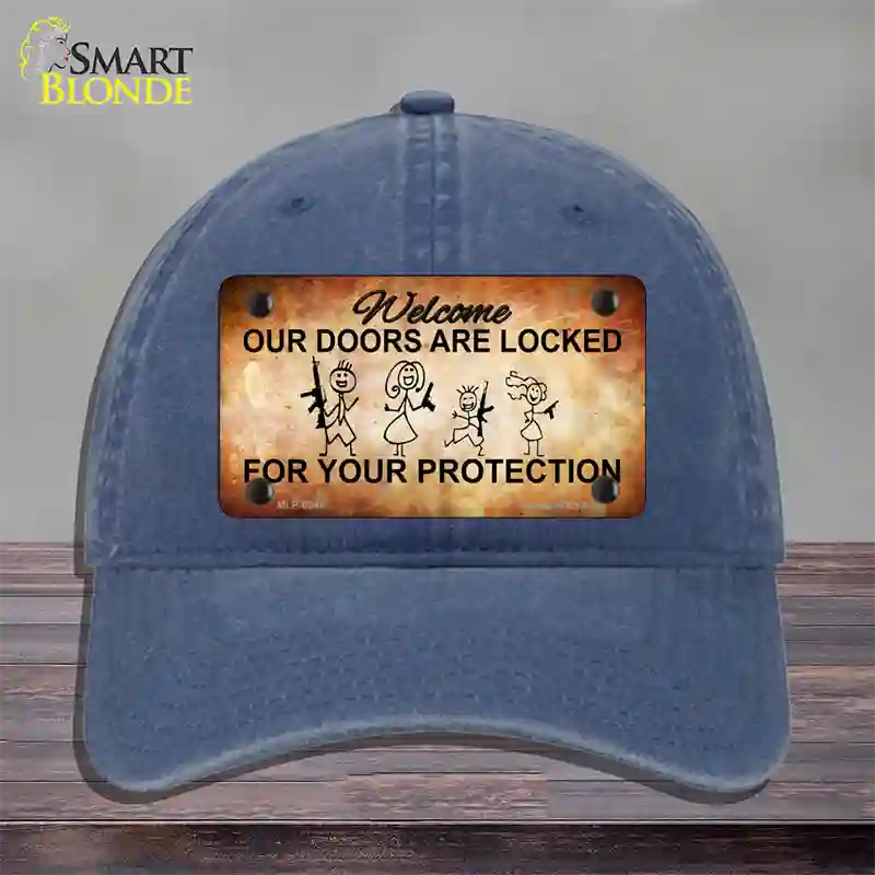 Doors Locked Your Protection Novelty License Plate Hat Unconstructed Cotton / Navy