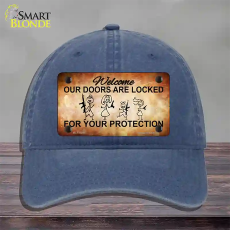 Doors Locked Your Protection Novelty License Plate Hat Unconstructed Cotton / Navy