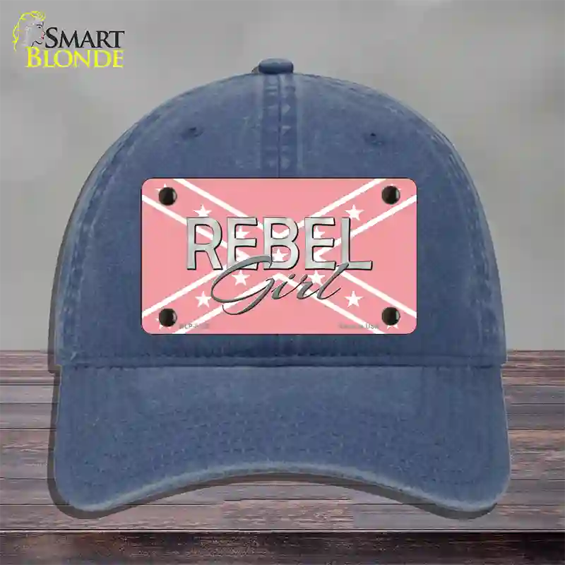 Rebel Girl Pink Novelty License Plate Hat Unconstructed Cotton / Navy