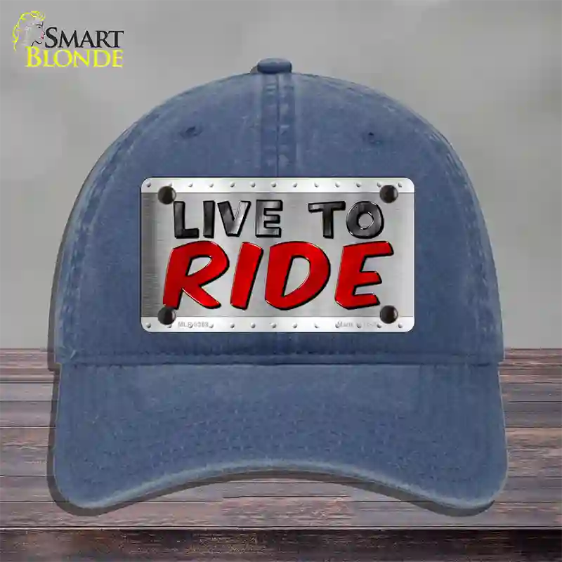 Live To Ride Shiny Novelty License Plate Hat Unconstructed Cotton / Navy