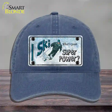 I Ski What's Your Super Power Male Novelty License Plate Hat Unconstructed Cotton / Navy