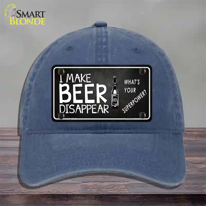 I Make Beer Disappear Novelty License Plate Hat Unconstructed Cotton / Navy