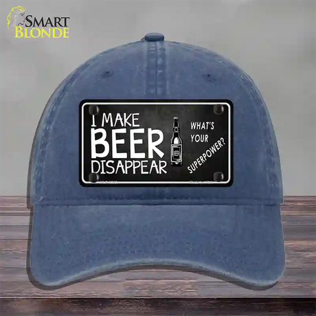 I Make Beer Disappear Novelty License Plate Hat Unconstructed Cotton / Navy