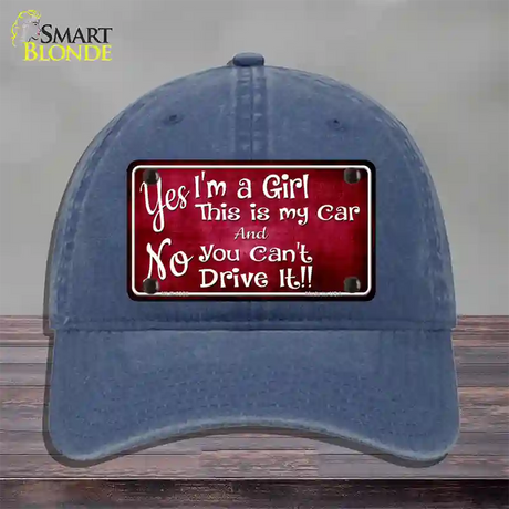 Yes Im A Girl Novelty License Plate Hat Unconstructed Cotton / Navy