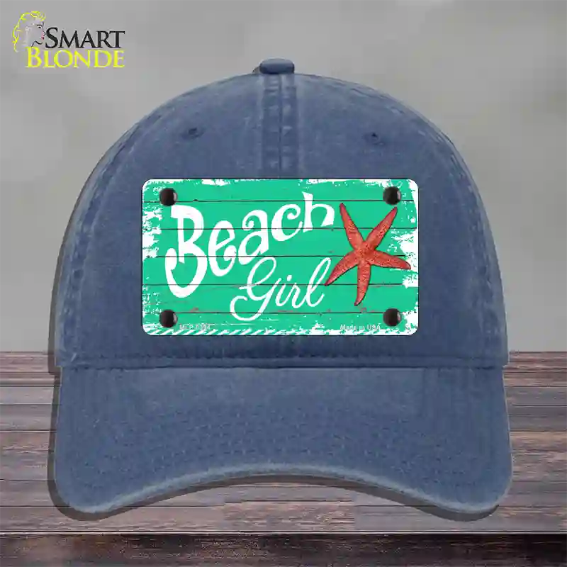 Beach Girl Novelty License Plate Hat Unconstructed Cotton / Navy