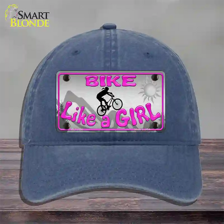 Bike Like A Girl Novelty License Plate Hat Unconstructed Cotton / Navy