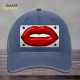 Red Lips Novelty License Plate Hat Unconstructed Cotton / Navy