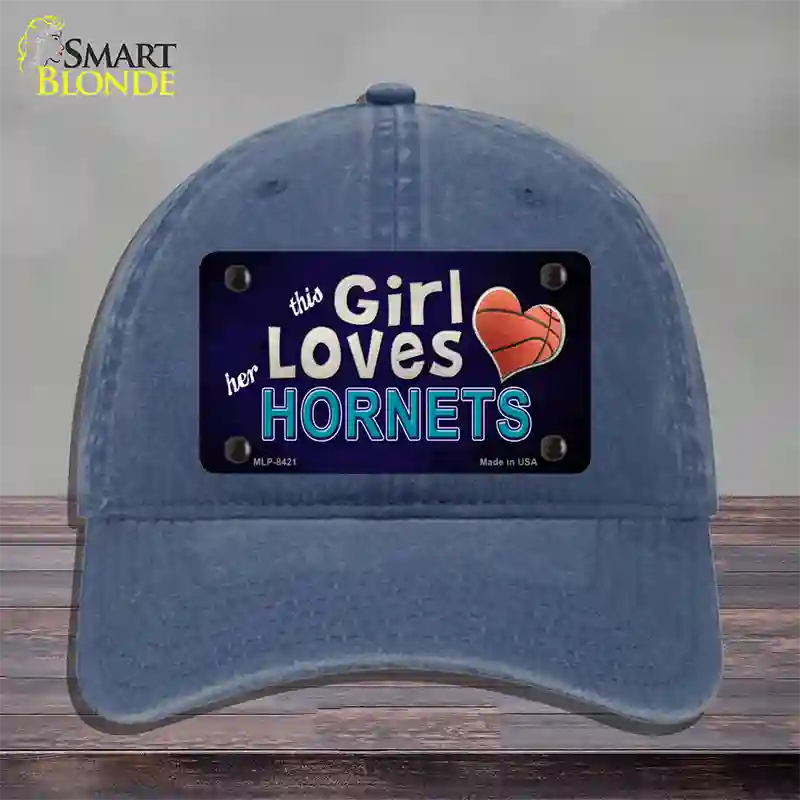 This Girl Loves Her Hornets Novelty License Plate Hat Unconstructed Cotton / Navy