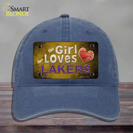 This Girl Loves Her Lakers Novelty License Plate Hat Unconstructed Cotton / Navy