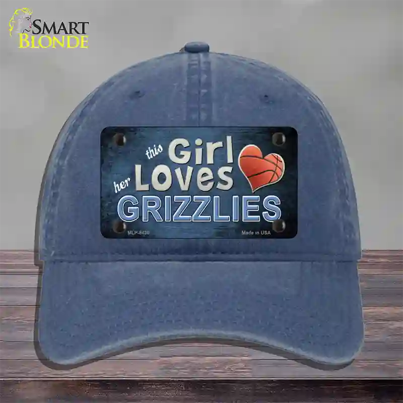 This Girl Loves Her Grizzlies Novelty License Plate Hat Unconstructed Cotton / Navy