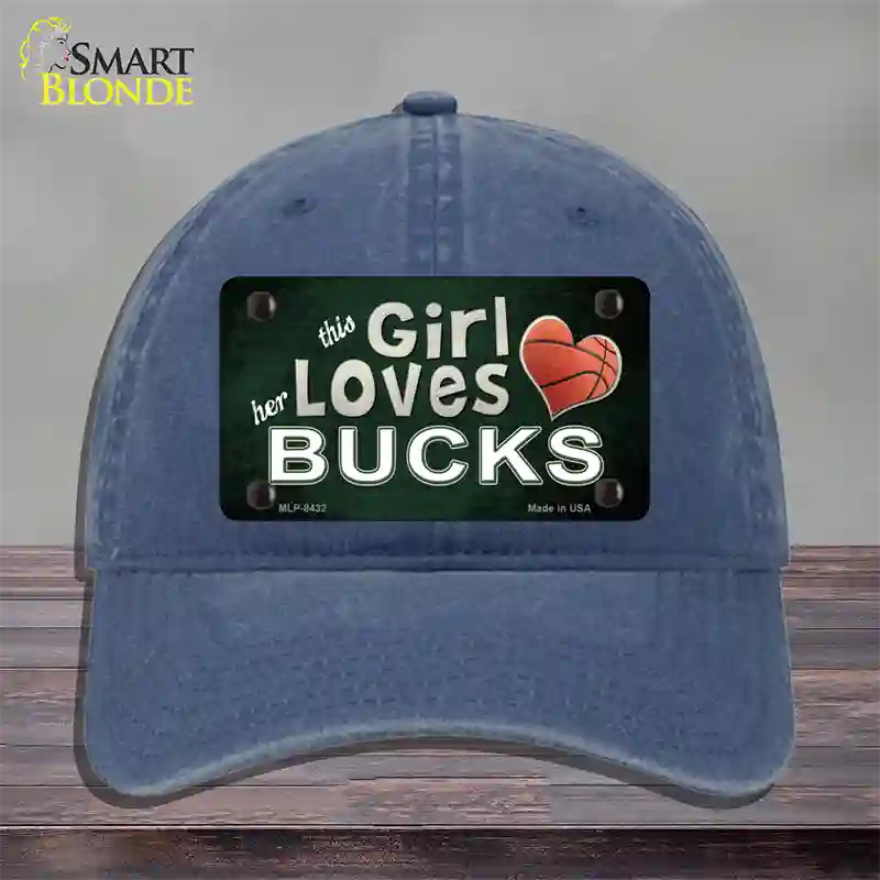 This Girl Loves Her Bucks Novelty License Plate Hat Unconstructed Cotton / Navy