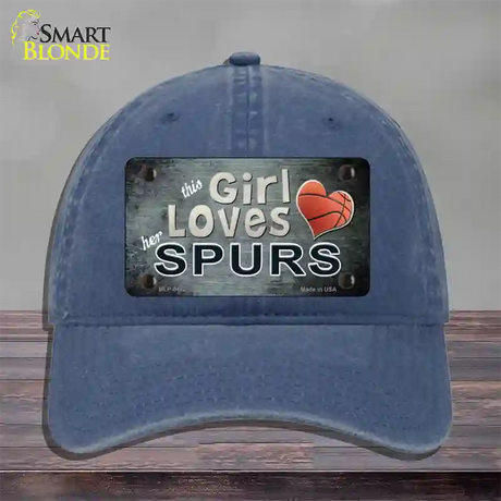 This Girl Loves Her Spurs Novelty License Plate Hat Unconstructed Cotton / Navy