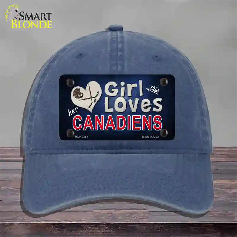 This Girl Loves Her Canadiens Novelty License Plate Hat Unconstructed Cotton / Navy