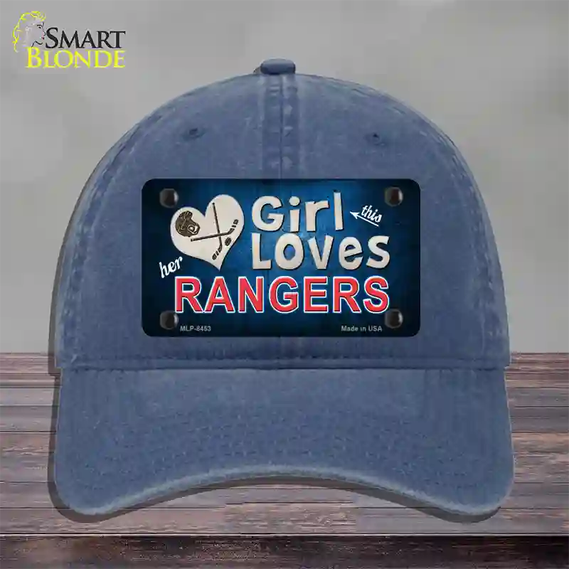 This Girl Loves Her Rangers Blue Novelty License Plate Hat Unconstructed Cotton / Navy