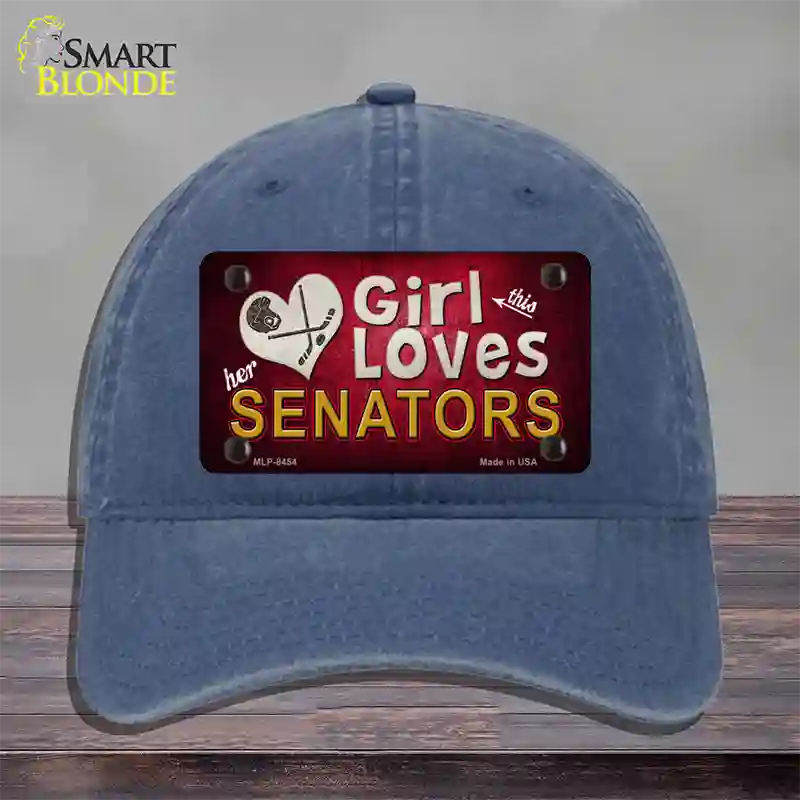 This Girl Loves Her Senators Novelty License Plate Hat Unconstructed Cotton / Navy