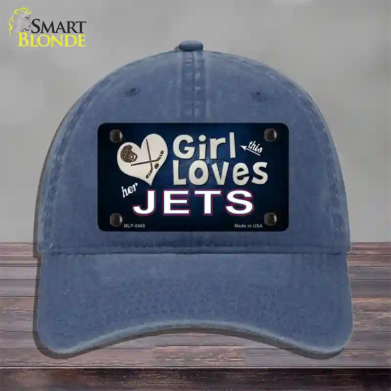 This Girl Loves Her Jets Hockey Novelty License Plate Hat Unconstructed Cotton / Navy