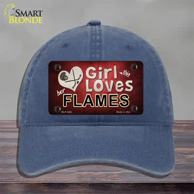 This Girl Loves Her Flames Novelty License Plate Hat Unconstructed Cotton / Navy