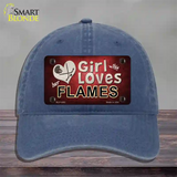 This Girl Loves Her Flames Novelty License Plate Hat Unconstructed Cotton / Navy