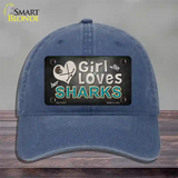 This Girl Loves Her Sharks Novelty License Plate Hat Unconstructed Cotton / Navy