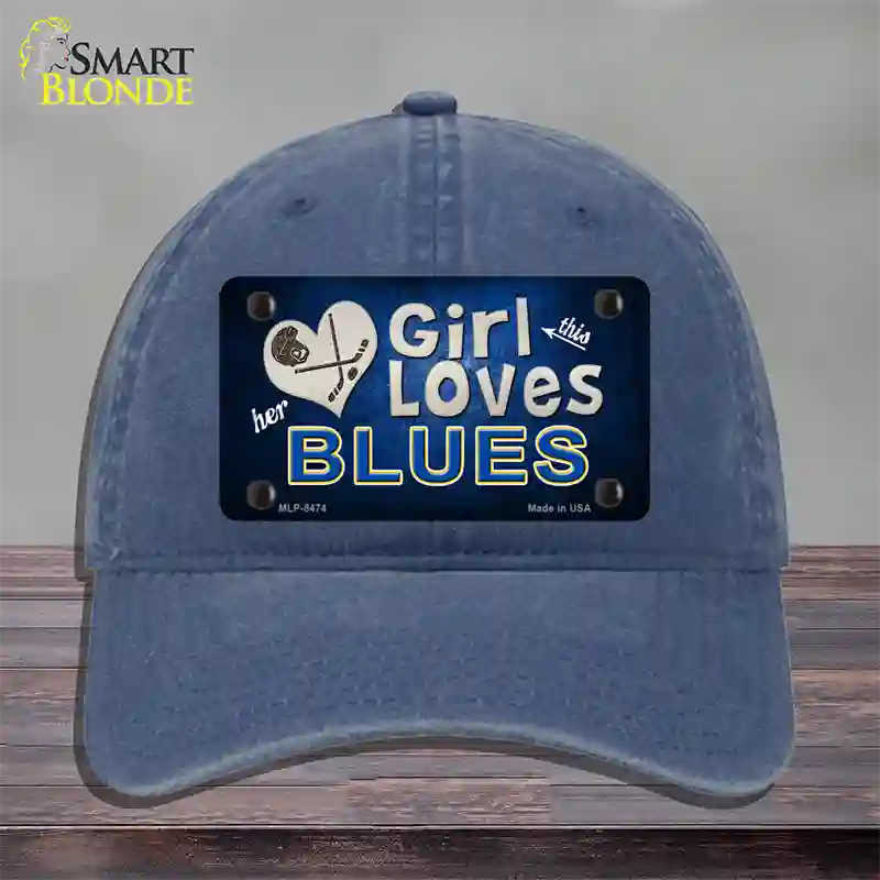 This Girl Loves Her Blues Novelty License Plate Hat Unconstructed Cotton / Navy