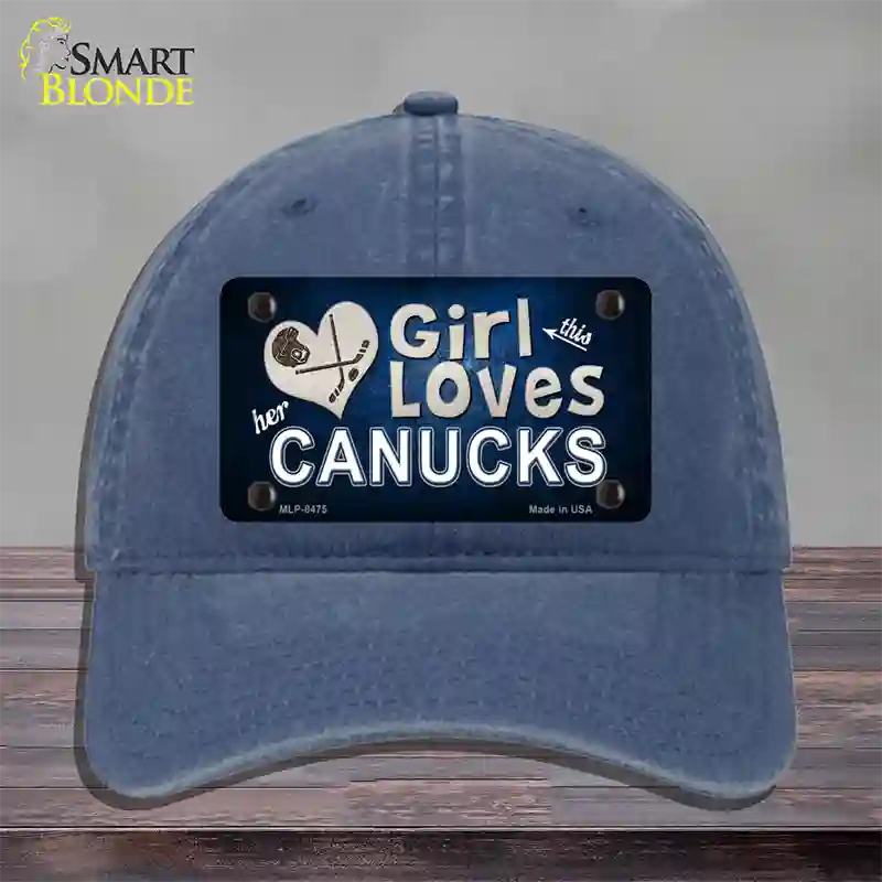 This Girl Loves Her Canucks Novelty License Plate Hat Unconstructed Cotton / Navy