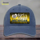 This Girl Loves Michigan Novelty License Plate Hat Unconstructed Cotton / Navy