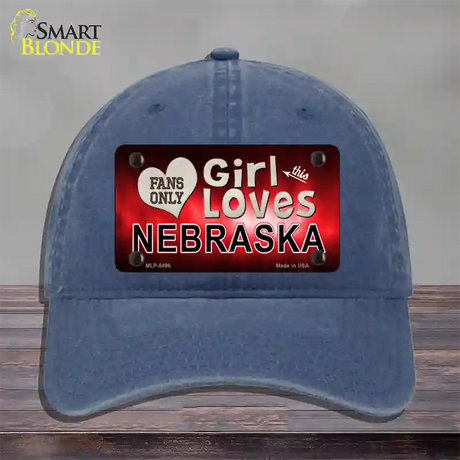 This Girl Loves Nebraska Novelty License Plate Hat Unconstructed Cotton / Navy